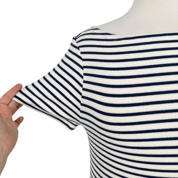J.Crew Factory Striped Boatneck Fitted T-Shirt Blue White Medium NWT - Picture 3 of 10